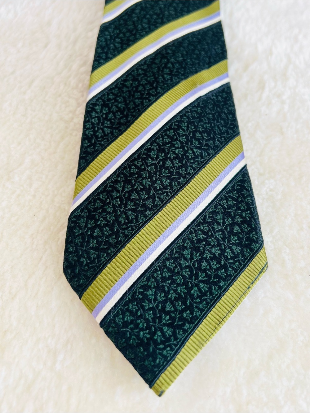 Ermenegildo Zegna Green and Olive Striped Men’s Tie - Classic Formal Accessory
